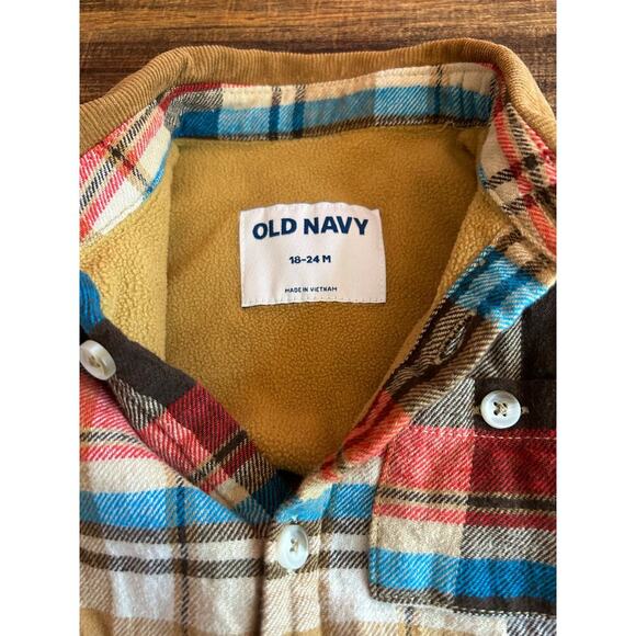 OLD NAVY Boy’s Fleece Lined Plaid Button Down Flannel Shirt / Size: 18-24 Months - Picture 2 of 4